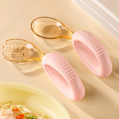 Baby Cutlery Set With Curved Silicone Handle Children's Spoon and Fork Sets Reusable Baby Learning Spoon for Toddlers