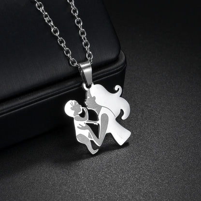 Lovely Gold Color Family Pendant Necklaces Mom Dad Children Baby Woman Stainless Steel Choker Jewelry Mother Day Gift New