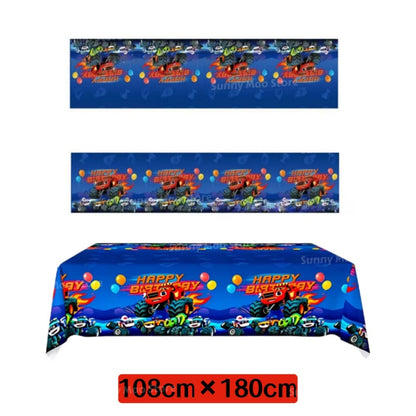 Blaze Monster Birthday Party Supplies Set Tablecloth Banner Cake Toppers Backdrop Balloons Machines Racing  Theme Decor for Kids