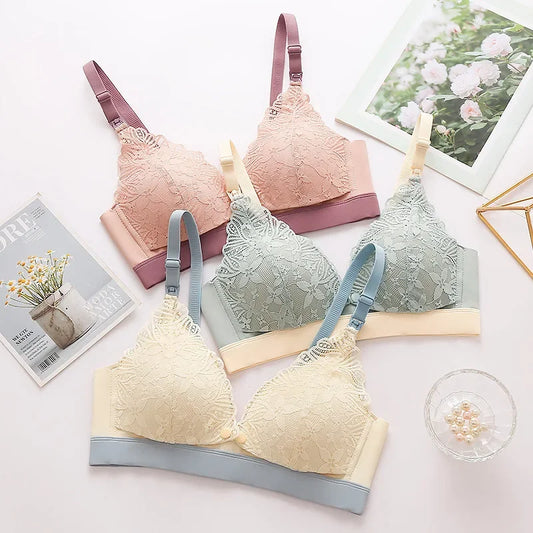 Ladies' Seamless Thin Maternity Bra Gathered Comfortable Front-open Design for Postpartum Breastfeeding