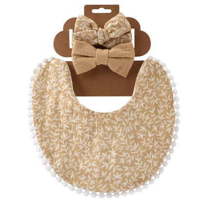 3Pcs/Set Cute Baby Girl Bibs Cotton Floral Infant Burp Cloth With Bow Headband Double Side Saliva Towel Newborn Accessories