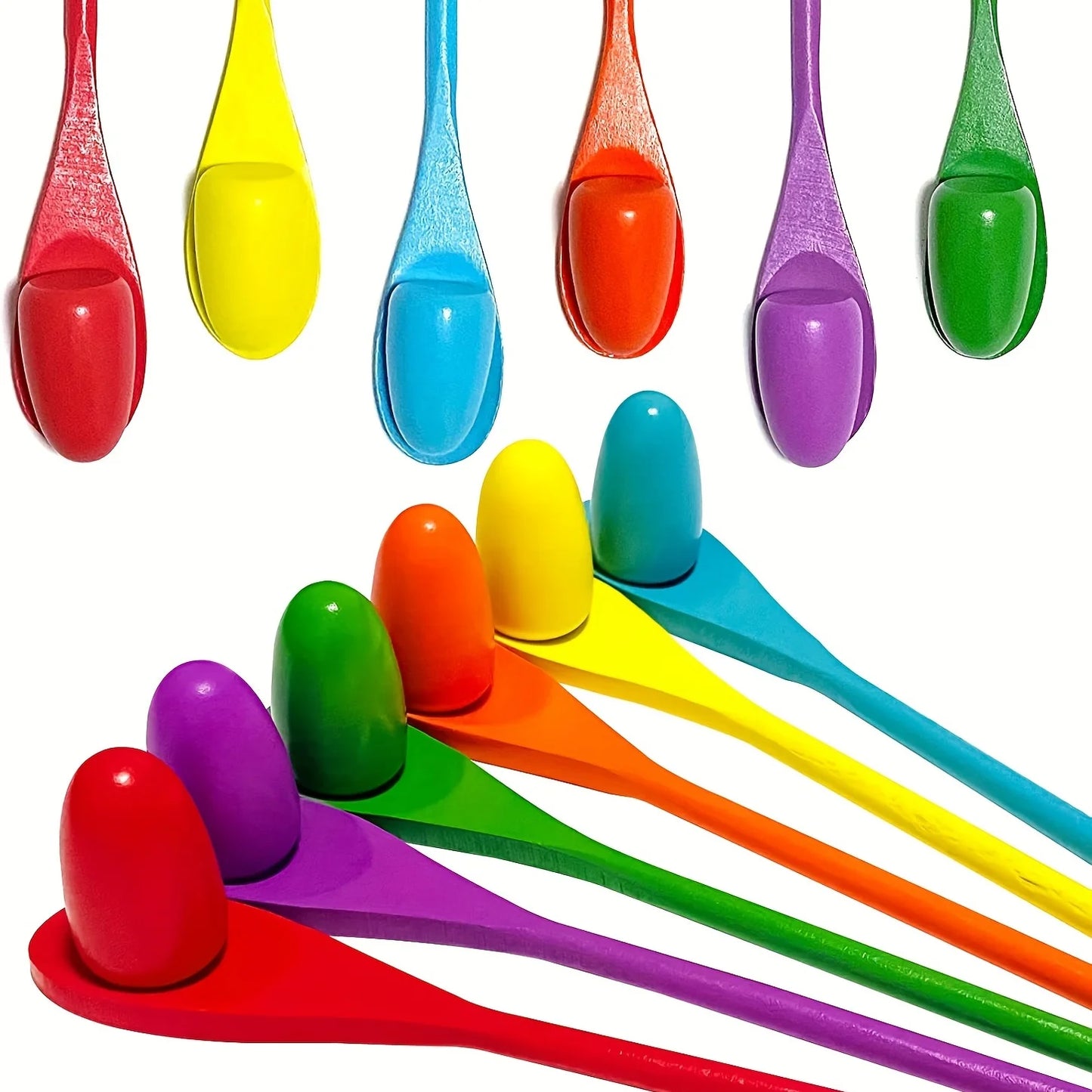 6/12pcs Egg Spoon Race Game Sets Wooden Balance Relay Games for Kids Kindergarten Outdoor Lawn Yard Sport Activity Prop Toys