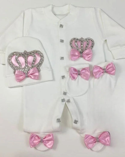 Baby Prince Welcome Home 3pcs Crown Layette Hospital Exit Newborn Outfits Swaddle Set Hello World I'm new Cotton
