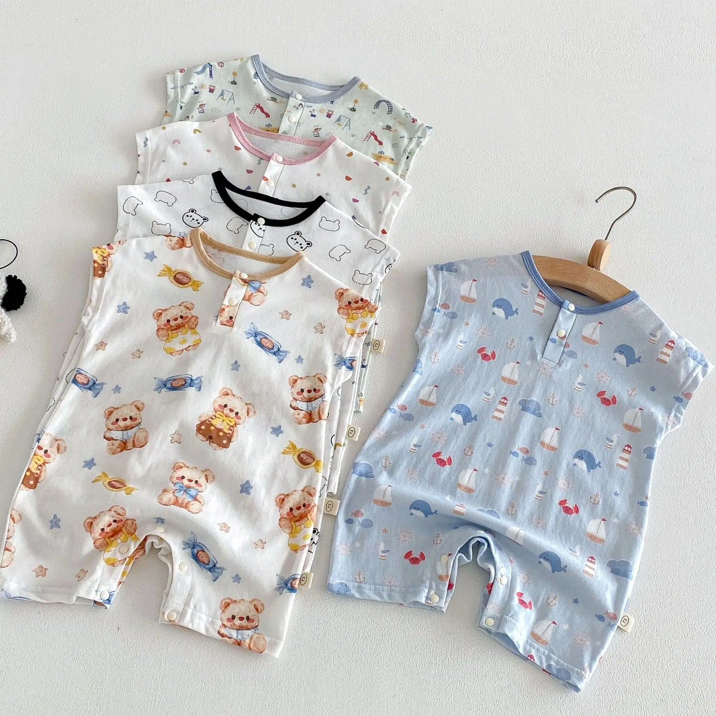 Summer Casual Baby Romper, Cute Cartoon Print Sleeveless One-Piece Bodysuit for Toddlers