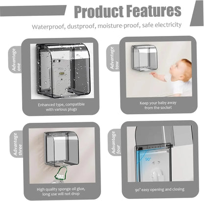Power Outlet Portable Self-Adhesive Switch Protective Cover Waterproof Kids Safety Electric Plug Cover Protector
