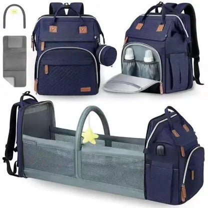 Multifunctional Diaper Backpack Changing Bag Large Capacity Folding Crib Nursing Mommy Bag for Travel