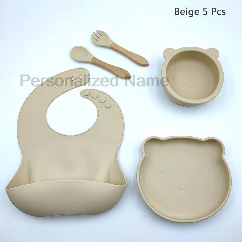 Baby Weaning Set Kit Bibs Baby Includes Bib Bowl Spoon and Fork Feeding Tableware