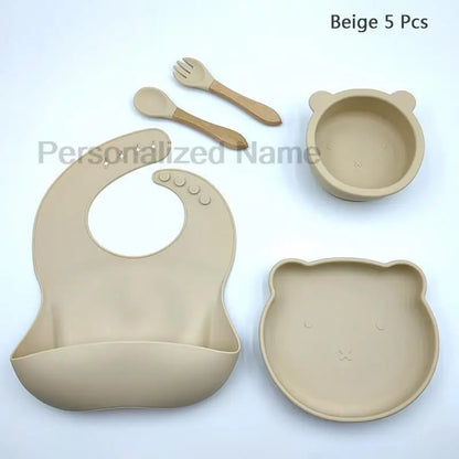 Baby Weaning Set Kit Bibs Baby Includes Bib Bowl Spoon and Fork Feeding Tableware