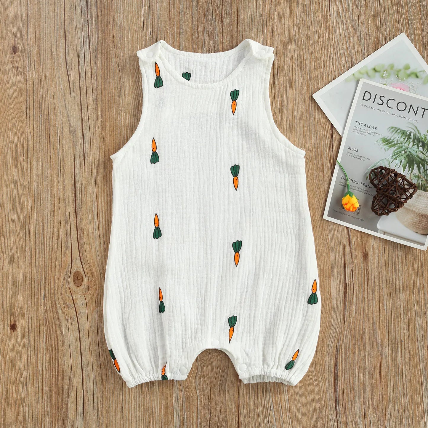 Baby Sleeveless Romper, Cotton Muslin Linen Cactus Print Jumpsuit for Boys and Girls
