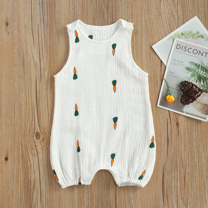 Baby Sleeveless Romper, Cotton Muslin Linen Cactus Print Jumpsuit for Boys and Girls