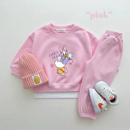 Disney Girls Costume Long-sleeved Sweatshirts+Pants Autumn Wear Child New Fashion Crewneck Hoodies Solid Color Trousers 2pcs