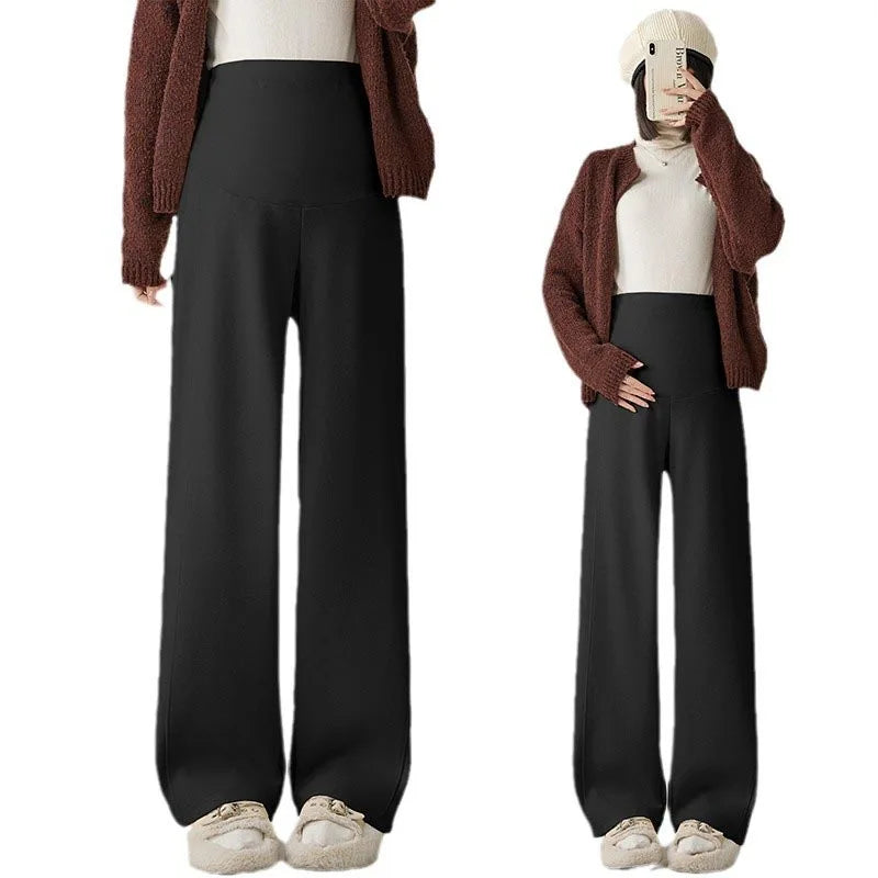Maternity Pants Fleece-Lined Wide-Leg Sweatpants Autumn/Winter Casual Straight-Leg Pants