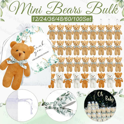 12-100Set Mini Bears Bulk Baby Shower Favors Wedding Party Favors for Guest Small Stuffed Bears Keychains for Party Souvenir