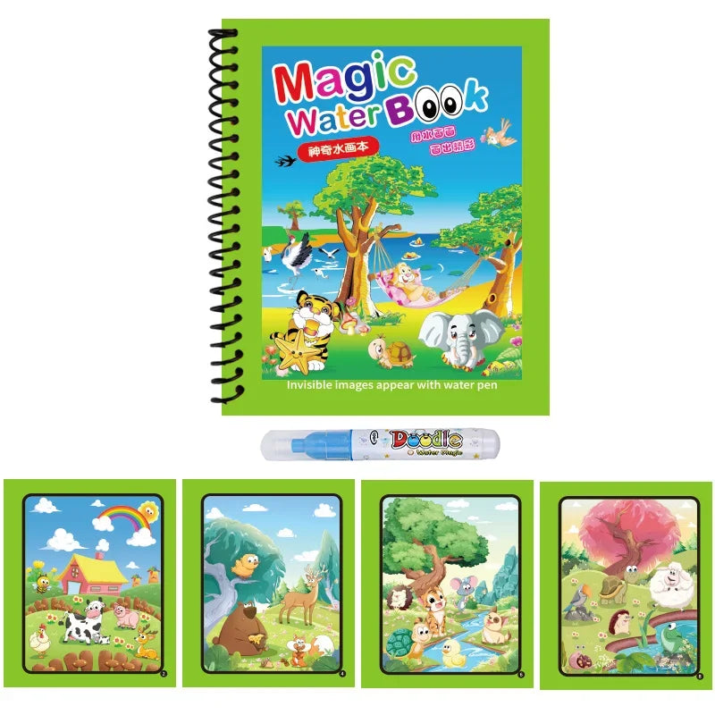 1pcs Kids Graffiti Picture Book with Refillable Water Pen Magic Water Painting Sensory Early Education Puzzle Drawing Toy