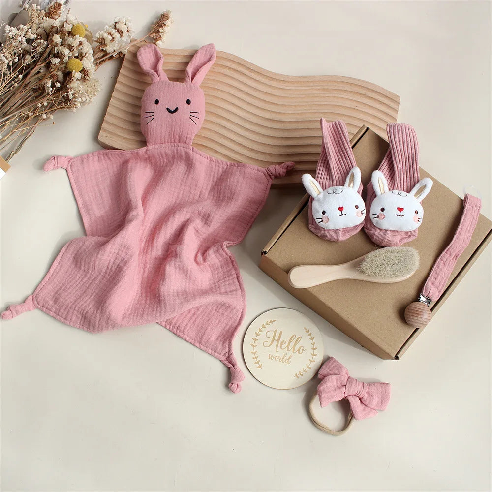 Customize The Name Newborn Gift Baby Cartoon Comfort Towel Baby Socks Mouthwash Towel Wash Box Newborn Bite Ring Headband Set