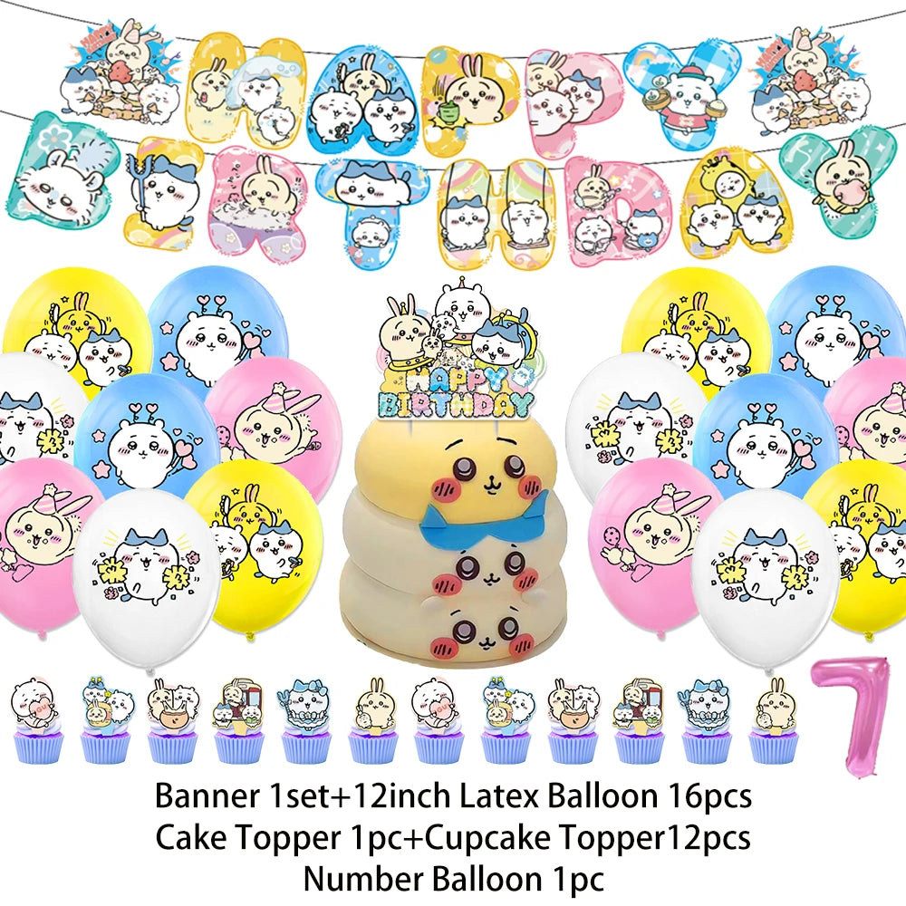 Cartoon Chiikawa Hachiware Usagi Birthday Party Decoration Background Balloon Set Cake Topper Backdrop Baby Shower Kid Gift Prop
