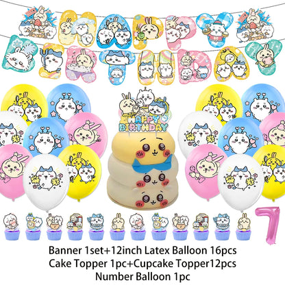 Cartoon Chiikawa Hachiware Usagi Birthday Party Decoration Background Balloon Set Cake Topper Backdrop Baby Shower Kid Gift Prop