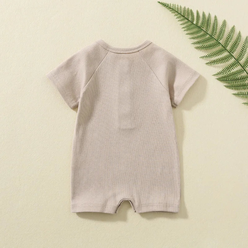 Infant Baby Romper, Lightweight Ribbed Knit Short Sleeve Jumpsuit Pajamas for Boys and Girls