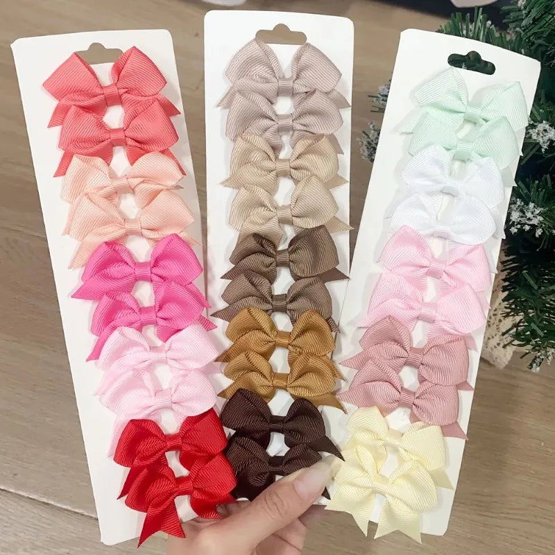 10Pcs/Set Solid Color Kids Bows Hair Clips for Baby Girls Handmade Ribbon Bowknot Hairpin Barrettes Hair Accessories