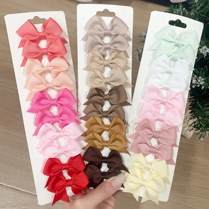 10Pcs/Set Solid Color Kids Bows Hair Clips for Baby Girls Handmade Ribbon Bowknot Hairpin Barrettes Hair Accessories