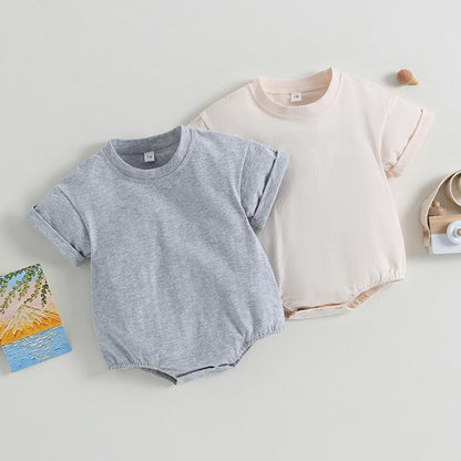 Baby Bodysuit Romper, Short Sleeve Solid Color Crewneck Pullover for Newborn Boys and Girls