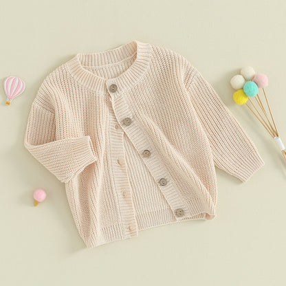 Infant Newborn Baby Girls Knit Cardigan Cute Long Sleeve Round Neck Solid Color Button Down Sweater Fall Tops 0-18M