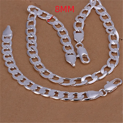 925 Sterling Silver Classic men 6MM 8MM Chain Bracelets necklace Jewelry set for woman Charm Fine Fashion wedding gifts