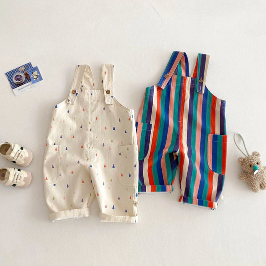 Spring New Kids Clothes Fashion Overalls Polk Dot Jumpsuits Striped Overalls Children Play Suit