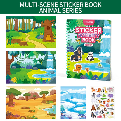 Children Reusable Jelly Sticker Book Creative Multi-Theme Cartoon Stickers Portable DIY Montessori Book Sticker Toy for Kids