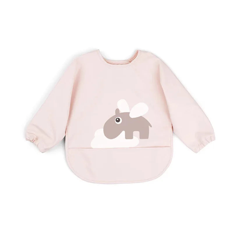 Baby Infant Eating Clothes PU Kids Smock Bib Long Sleeve Waterproof Food Pocket Easy to Clean