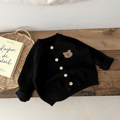 Cute Bear Knit Baby Coat Children's Knitted Cardigan Long Sleeved Top