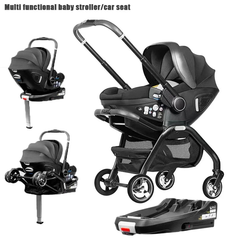 4in1 Baby Stroller, Children's Car Seat Luxurious Newborn Portable Lightweight Baby Carriage with ISOFIX Base