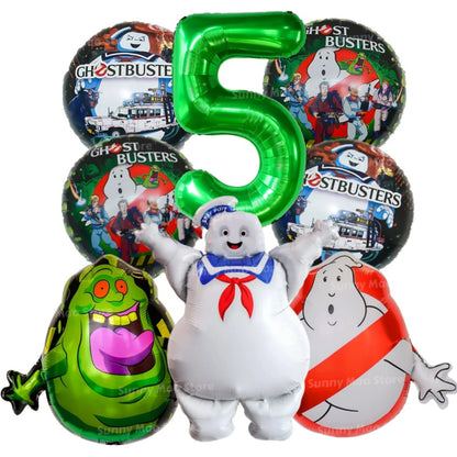 8Pcs Ghostbusters Balloons Set Catch Ghost Balloon 32inch Green Number Balloon  for Kids 1-9th Birthday Party Decoration