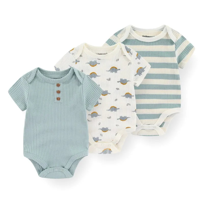 Cotton Newborn Baby Boy Clothes 3Pieces Summer 0-12M Cartoon Baby Girl Clothes Print Bodysuits Short Sleeve