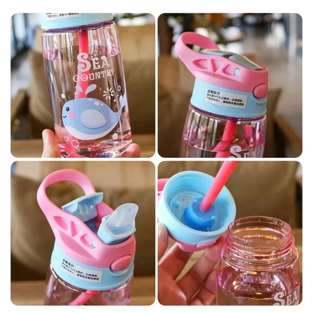 480Ml Children's Straw Cup Water Bottle Creative Cartoon Cup Anti Spill