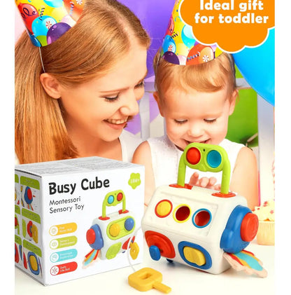 Busy Board Montessori Busy Cube Toys for Toddler Sensory Activities Early Educational Learning Travel Toys Gift for Kids