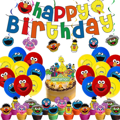 Cartoon Sesames Street Birthday Party Decorations Balloons Plate Cup Banner Tableware Set for Baby Shower Party Favors Kids Gift