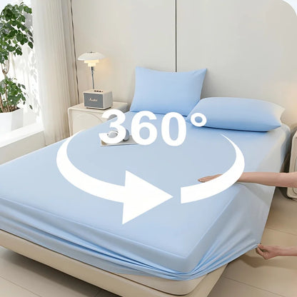 Ice Silk Cooling Fitted Sheet Set with Pillowcases Summer Breathable Mattress Cover Queen King Solid Non Slip Elastic Bed Sheets