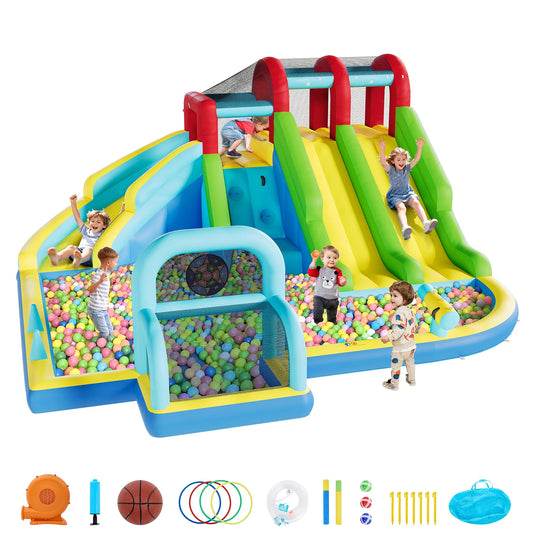 Inflatable Bounce House 3 Water Slides Oxford Fabric with Blower
