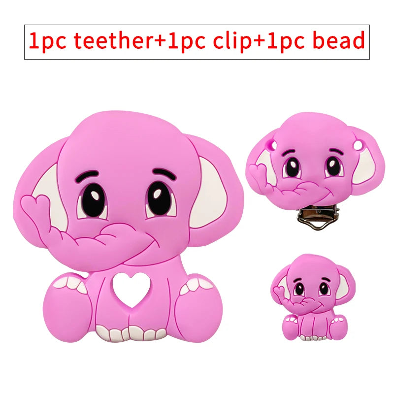 3pcs/set Silicone Cartoon Animal Figure Teether Beads and Clips Baby Teether Pacifier Chain Accessories Teething Jewelry Toys
