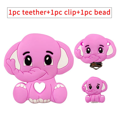 3pcs/set Silicone Cartoon Animal Figure Teether Beads and Clips Baby Teether Pacifier Chain Accessories Teething Jewelry Toys