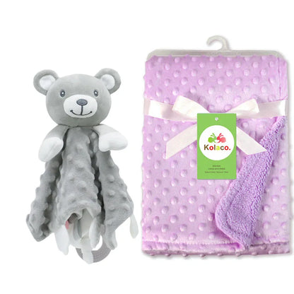 Personalized Newborn Baby Blanket with Name Custom Stroller Sleeping Dolls Animal Security Towel Gift Set for Baby Shower Gifts