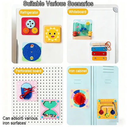 Baby Magnetic Sensory Busy Board Montessori Wooden Toy Simulation Switch Clock Shape Matching Fine Motor Skills Educational Toys