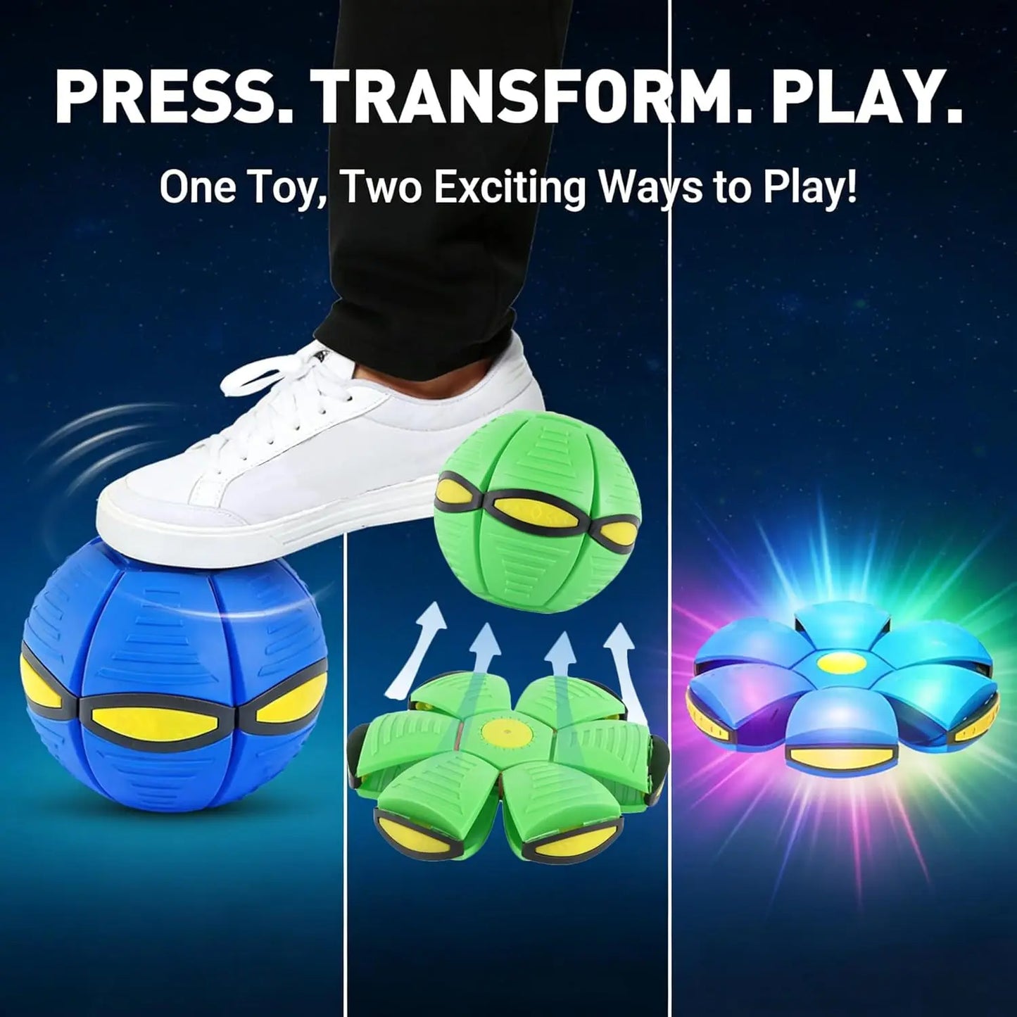 Magic Ball for Kids, Children Bouncing Ball Magic Metaball, Collapsible Flat Popup Meatball Toy with 6 Light for Indoor