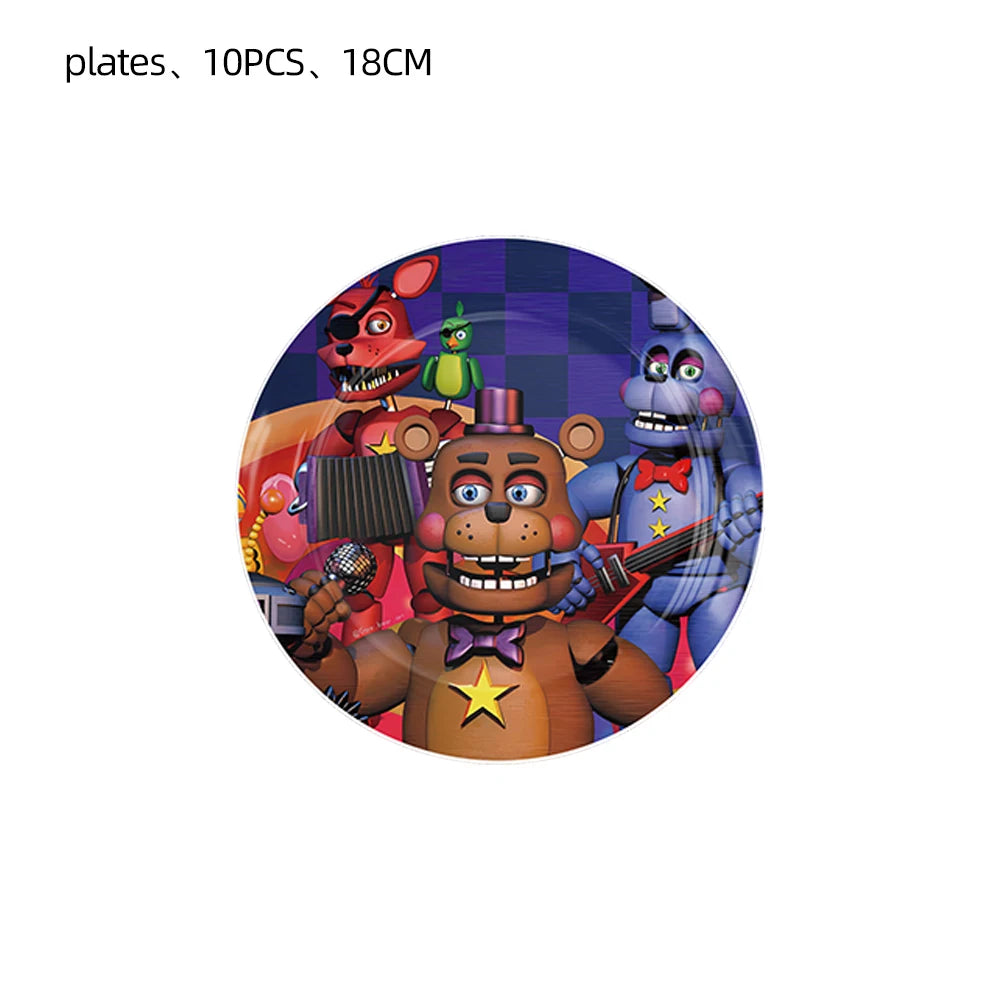 FNAF Five Nights Freddyed Birthday Party Decorations Balloons Plate Banner Tableware Set for Baby Shower Party Favors Kids Gifts