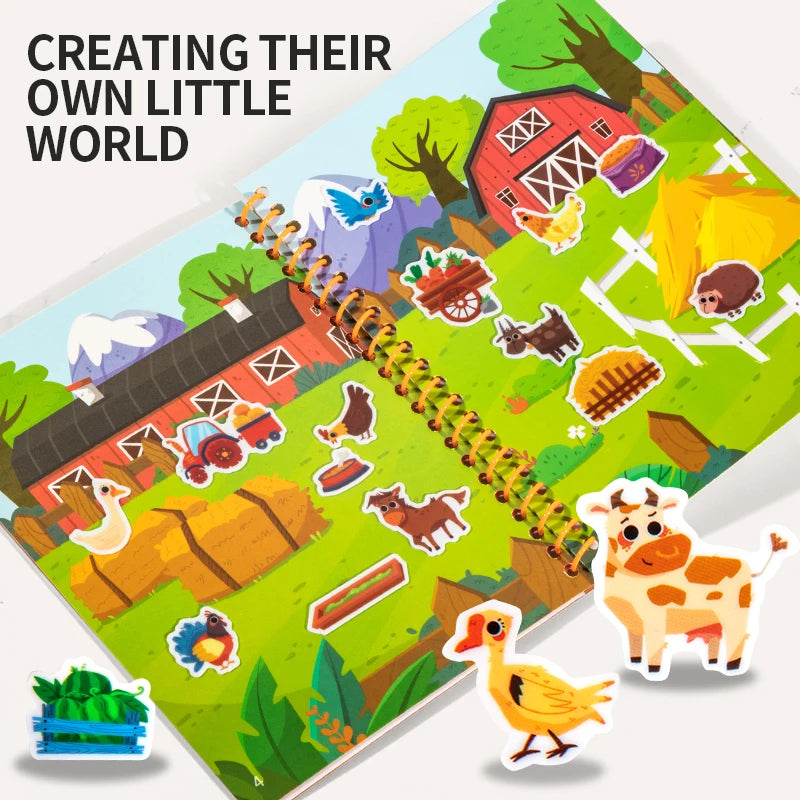 Children Reusable Jelly Sticker Book Creative Multi-Theme Cartoon Stickers Portable DIY Montessori Book Sticker Toy for Kids