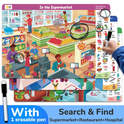 3 Themes Search and Find Game Looking for Different Interactive Activity Painting Kit Drawing Books with Reusable Pen