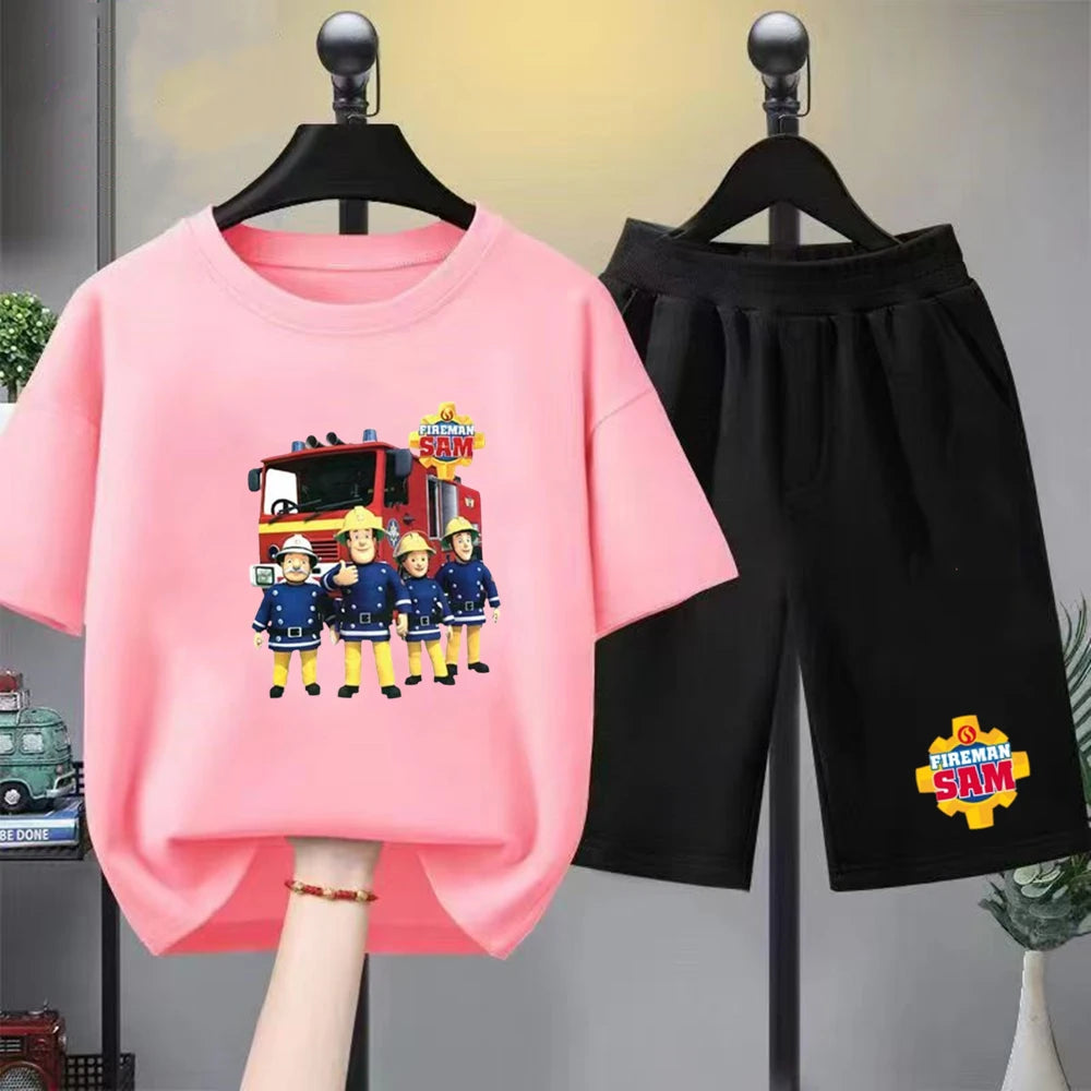 Kids Round Neck Black T-shirt Shorts Fashion Short-sleeved Toddler 3-12Y Casual Summer Set