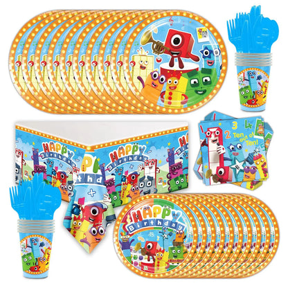 Number Birthday Decorations Building Blocks Tablecloth Banner Spiral Cake Topper Balloon for Kids Baby Shower Supplies Gifts