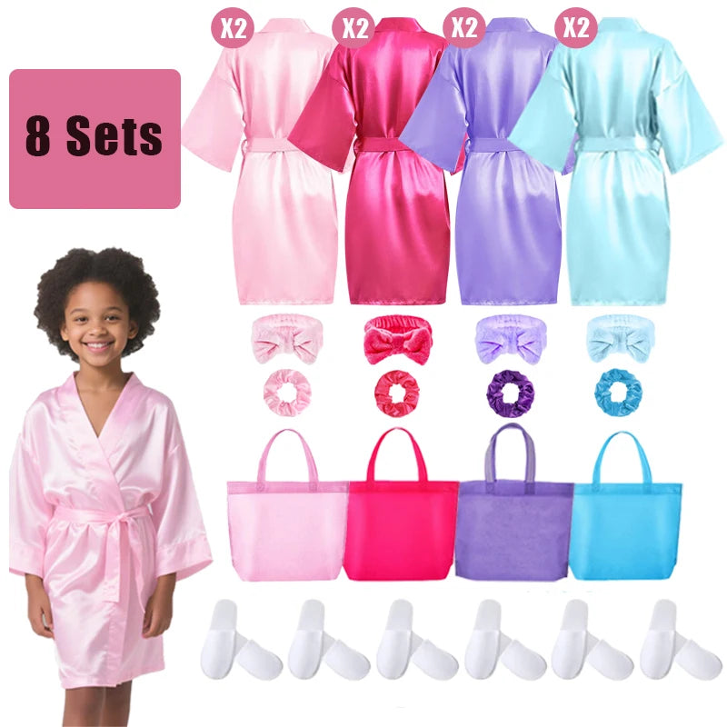 6-15Pcs Spa Party Robes for Girls Supplies Favors Kids Gowns Robe Soft Spa Headband Sleepover Birthday Party